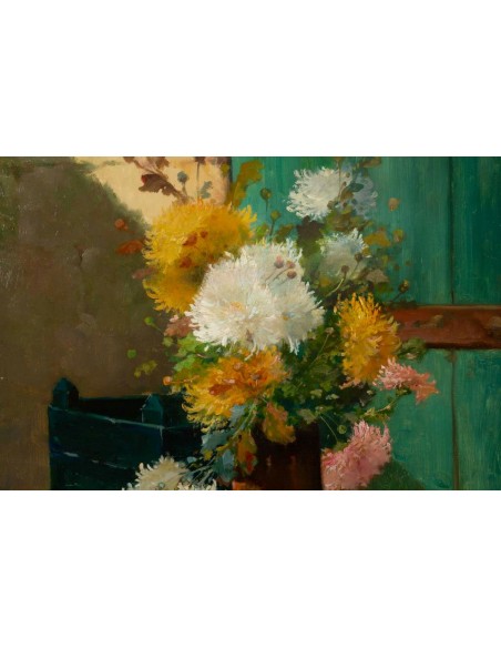 Emile Godchaux (1860 - 1938): Bouquet de chrysanthèmes.