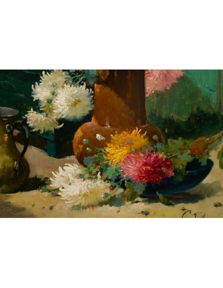 Emile Godchaux (1860 - 1938): Bouquet de chrysanthèmes.