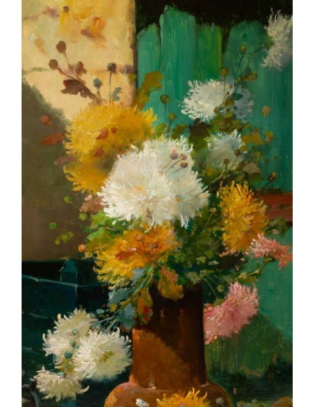 Emile Godchaux (1860 - 1938): Bouquet de chrysanthèmes.