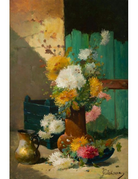 Emile Godchaux (1860 - 1938): Bouquet de chrysanthèmes.