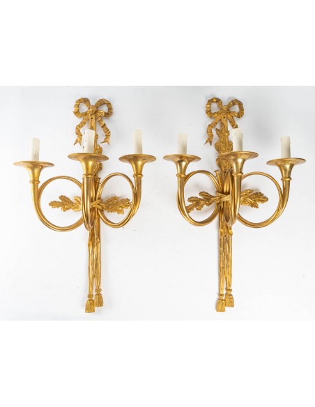 A Pair of Napoleon III (1848 - 1870) period wall lights in Louis XVI style.  19th century.