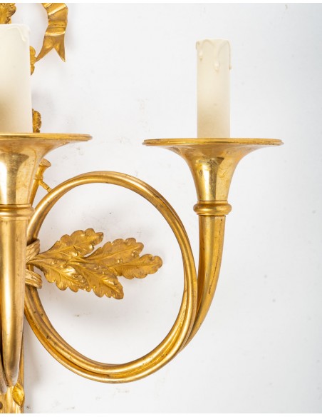 A Pair of Napoleon III (1848 - 1870) period wall lights in Louis XVI style.  19th century.