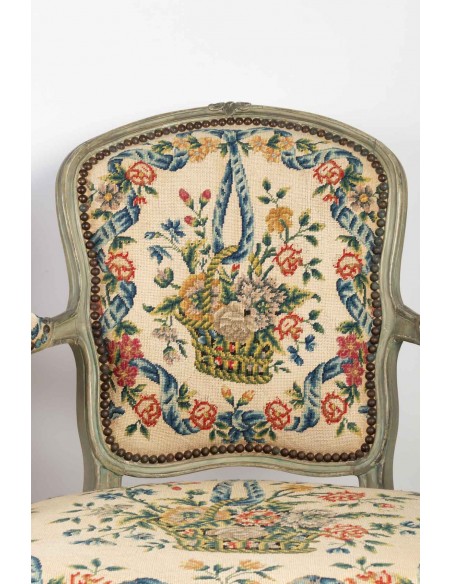 A Pair Louis XV period (1724 - 1774) of armchairs cabriolets.  18th century.