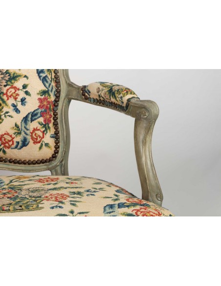 A Pair Louis XV period (1724 - 1774) of armchairs cabriolets.  18th century.