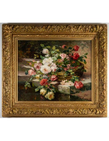 P. Valmon (1850 - 1911): Roses on an...