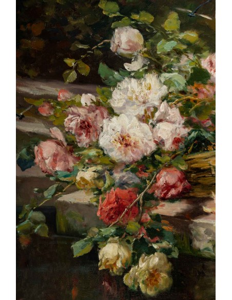 P. Valmon (1850 - 1911) : Jetée de roses sur un entablement.