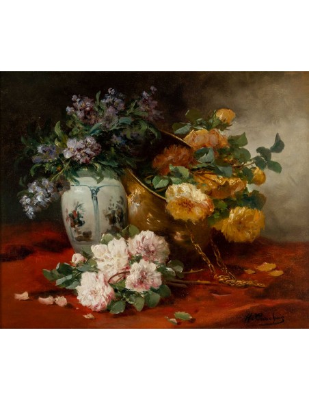 Henri Cauchois (1850 - 1911) : Still life with the roses.