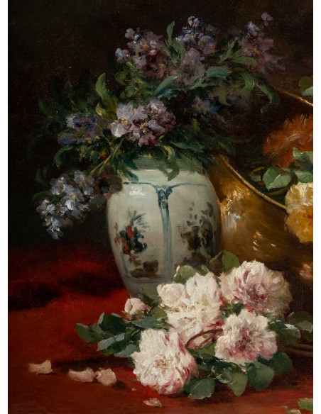 Henri Cauchois (1850 - 1911) : Nature morte aux bouquets de roses.