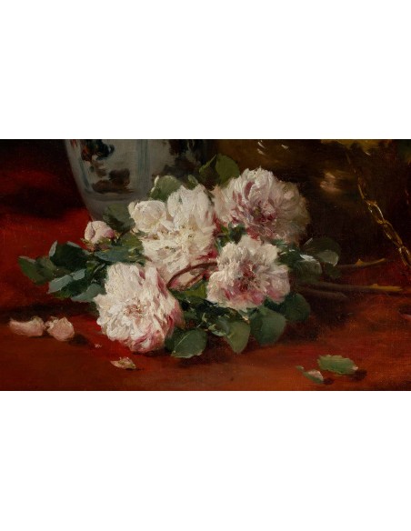 Henri Cauchois (1850 - 1911) : Nature morte aux bouquets de roses.