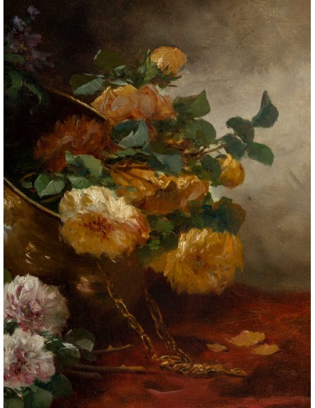 Henri Cauchois (1850 - 1911) : Nature morte aux bouquets de roses.