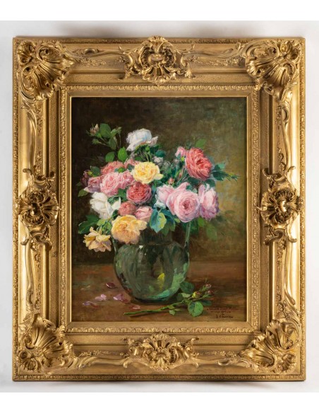 Justin Jules Claverie (1859 - 1932) : Bouquet de roses.