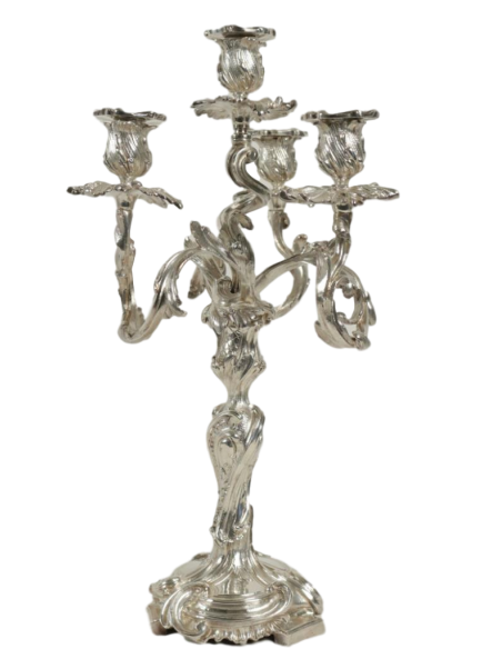 A Pair of silvered candlesticks in Louis XV style. 19th century.