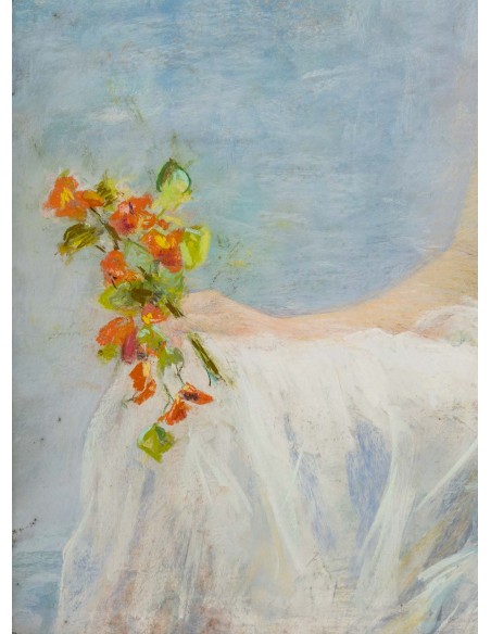A Woman With A Bouquet Of Nasturtiums.  19th century.