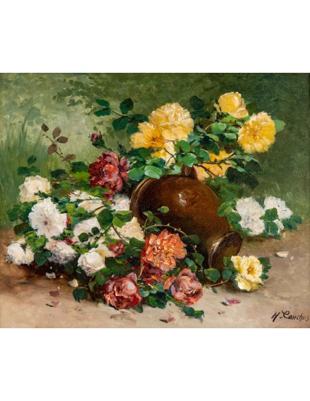 Henri Cauchois : Bouquet de roses au pichet.