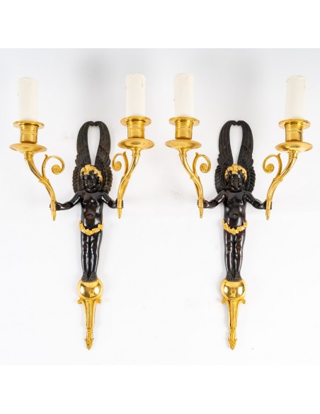A Napoleon III Period (1852 - 1870) Pair of Wall - Lights in 1st Empire Style.  19th century.