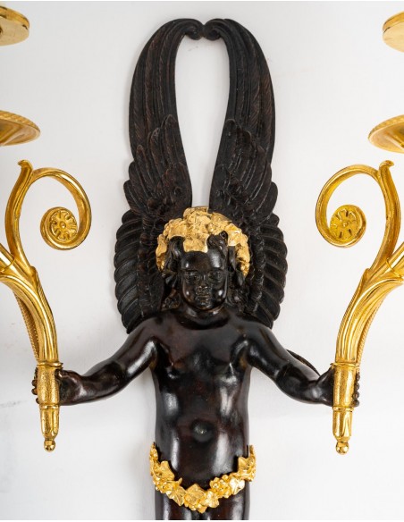 A Napoleon III Period (1852 - 1870) Pair of Wall - Lights in 1st Empire Style.  19th century.