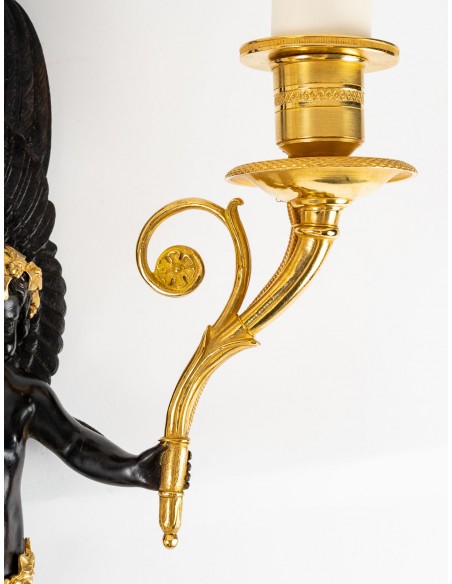 A Napoleon III Period (1852 - 1870) Pair of Wall - Lights in 1st Empire Style.  19th century.
