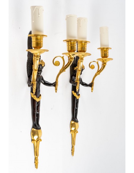A Napoleon III Period (1852 - 1870) Pair of Wall - Lights in 1st Empire Style.  19th century.