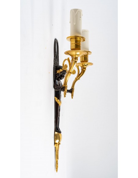 A Napoleon III Period (1852 - 1870) Pair of Wall - Lights in 1st Empire Style.  19th century.