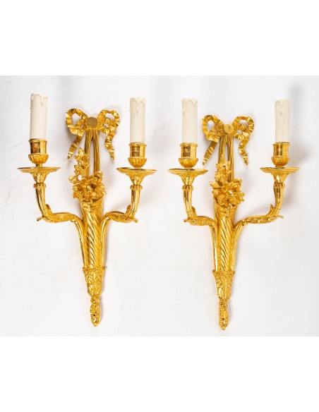 A Pair of Wall-Lights in Louis XVI Style.  19th century.