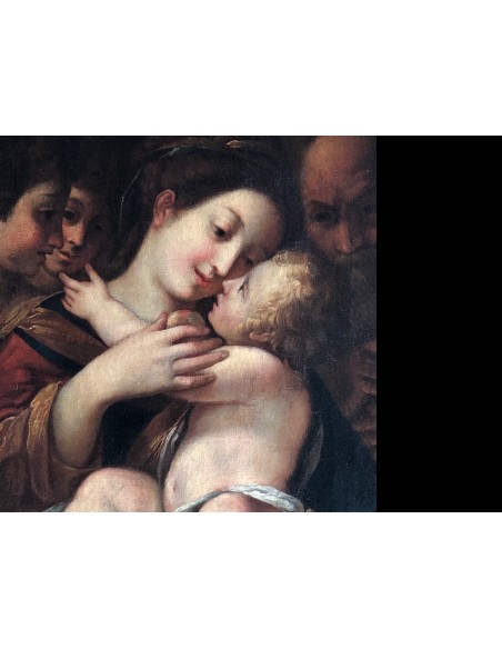 Vierge à l'enfant entourée d'anges et de saint Joseph.  XVIIème siècle.