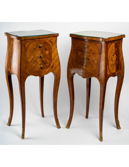 A Pair of Bedside Tables in Louis XV Style.