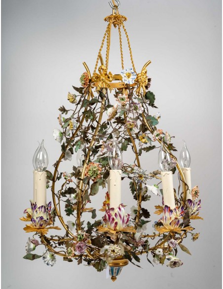 A Chandelier Decorated with Porcelain.  19th century.