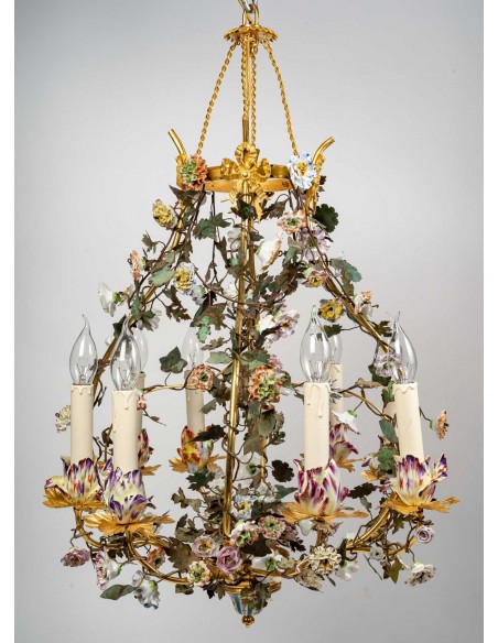 A Chandelier Decorated with Porcelain.  19th century.