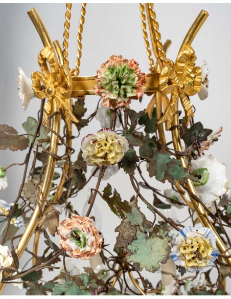 A Chandelier Decorated with Porcelain.  19th century.