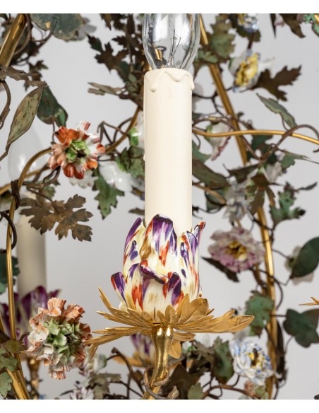 A Chandelier Decorated with Porcelain.  19th century.