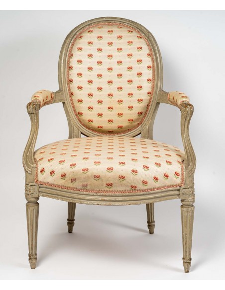 Suite de quatre fauteuils d'époque Transition.  XVIIIe siècle.