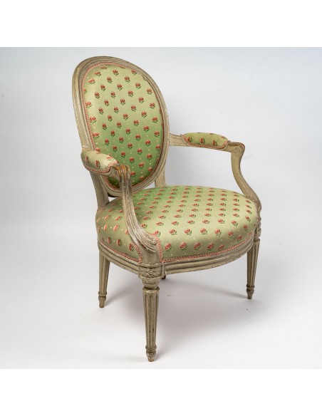 A Suite of Four Transition Period Armchairs.  18th century.