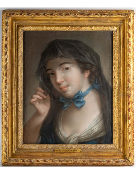 A Portrait of a Young Woman with a Blue Ribbon.  18th century.