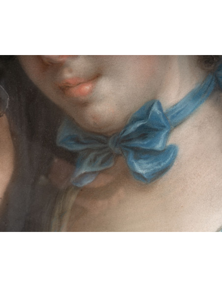 Portrait d'une jeune femme au ruban bleu.  XVIIIe siècle.