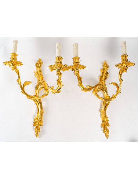 A Pair of Napoleon III (1851 - 1870) Perid of Wall-Lights in Louis XV Style.  19th century.