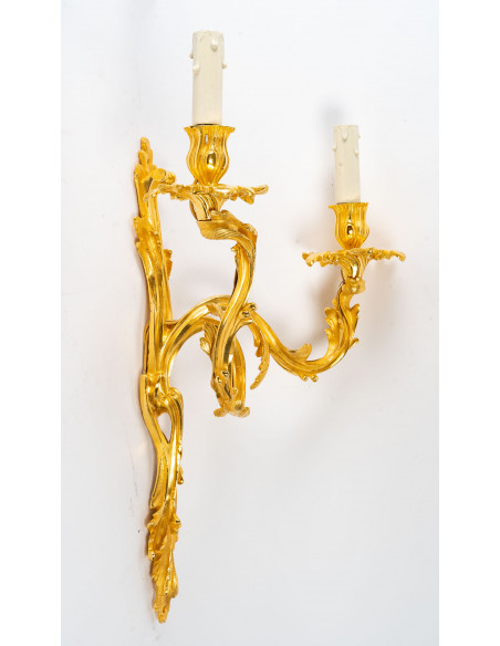A Pair of Napoleon III (1851 - 1870) Perid of Wall-Lights in Louis XV Style.  19th century.
