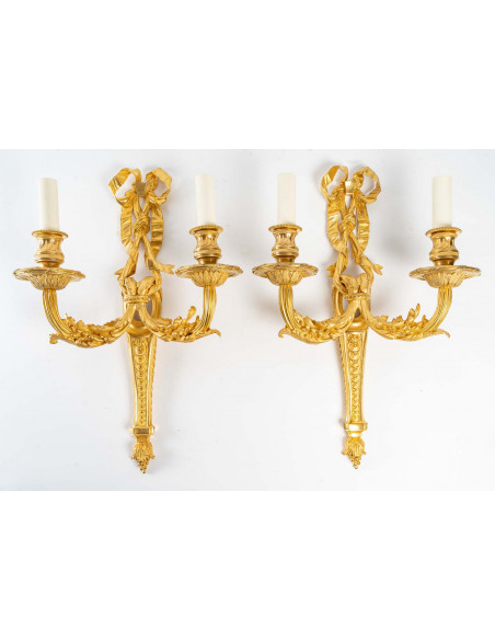 A Pair of Wall - Lights in Louis XVI Style, Signed Henri Vian.  19th century.