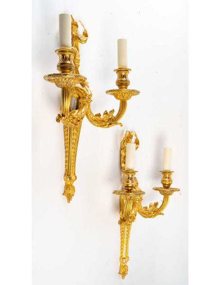A Napoleon III Period (1851 - 1870) Pair of Wall - Lights in Louis XVI Style.  19th century.