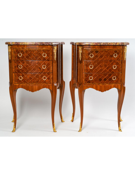 A Pair of Bedside Tables in Transition Style.