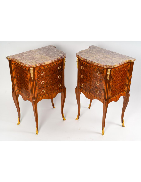 A Pair of Bedside Tables in Transition Style.