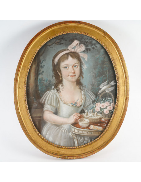 Portrait d'une jeune fille au ruban rose.  XVIIIe siècle.