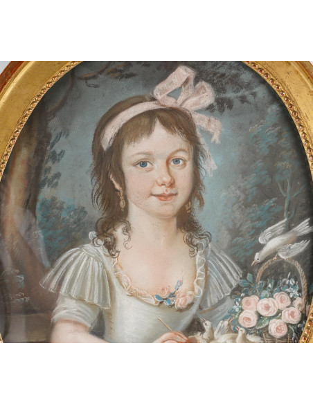 Portrait d'une jeune fille au ruban rose.  XVIIIe siècle.