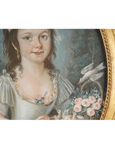 A Portrait of a Young Girl with a Rose Knot.  18th century.