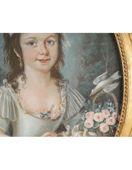 Portrait d'une jeune fille au ruban rose.  XVIIIe siècle.