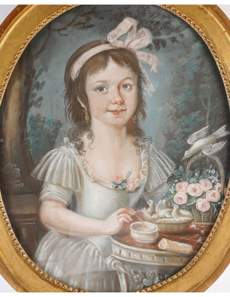 Portrait d'une jeune fille au ruban rose.  XVIIIe siècle.