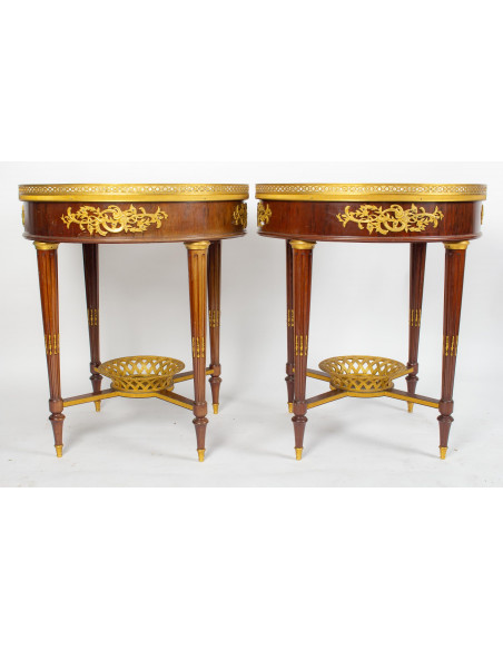 A Pair of Bouillotte Tables in Louis XVI Style.  19th century.
