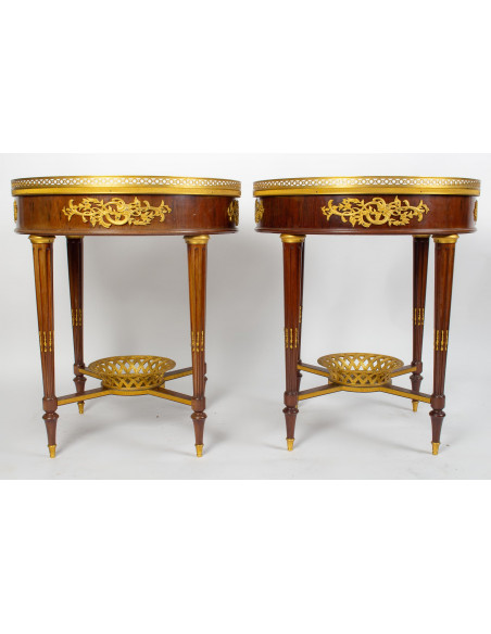 A Pair of Bouillotte Tables in Louis XVI Style.  19th century.