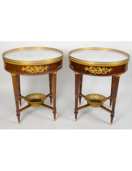 A Pair of Bouillotte Tables in Louis XVI Style.  19th century.