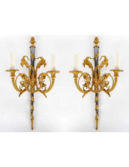 A Pair of Wall - Lights in Louis XVI Style.  19th century.