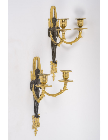 A Pair of 1st Empire Period (1804 - 1815) Wall - Lights.  19th century.